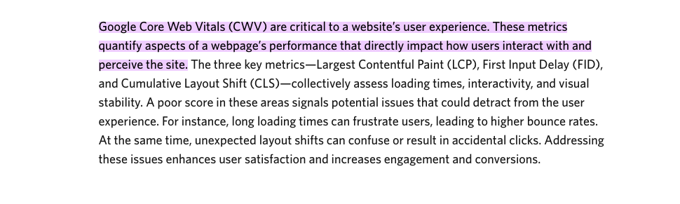 Google Core Web Vitals.