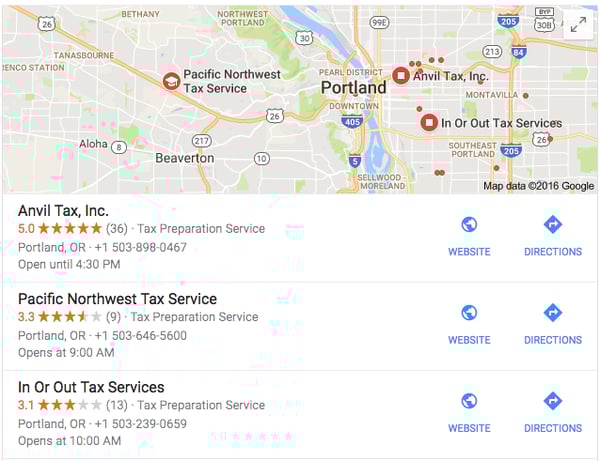 Local Google Results 3 Pack Result for an Accounting Firm