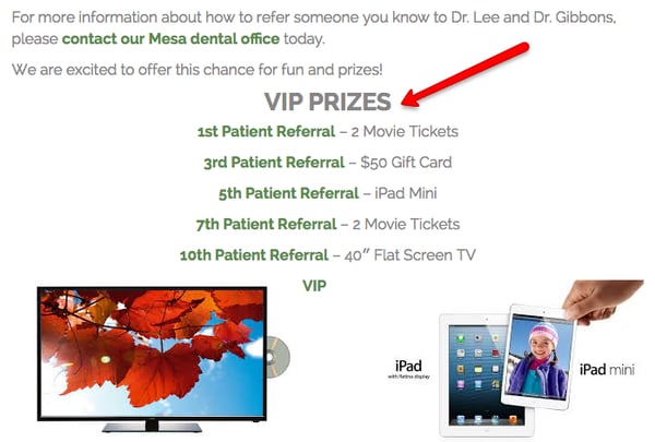prizes for dental patient referrals 