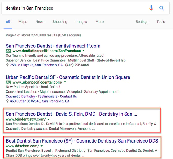 an example of local seo for dentists
