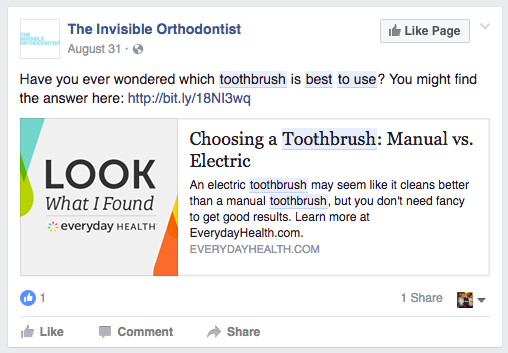 an example of a dental educational facebook ad