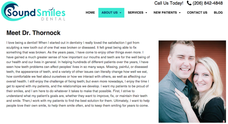 example of dental website bio page