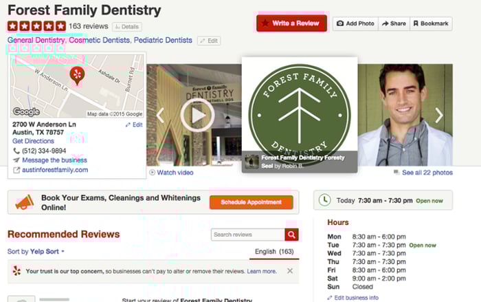 dental practice yelp profile