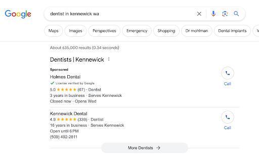 Example of a dental Local Service ad.