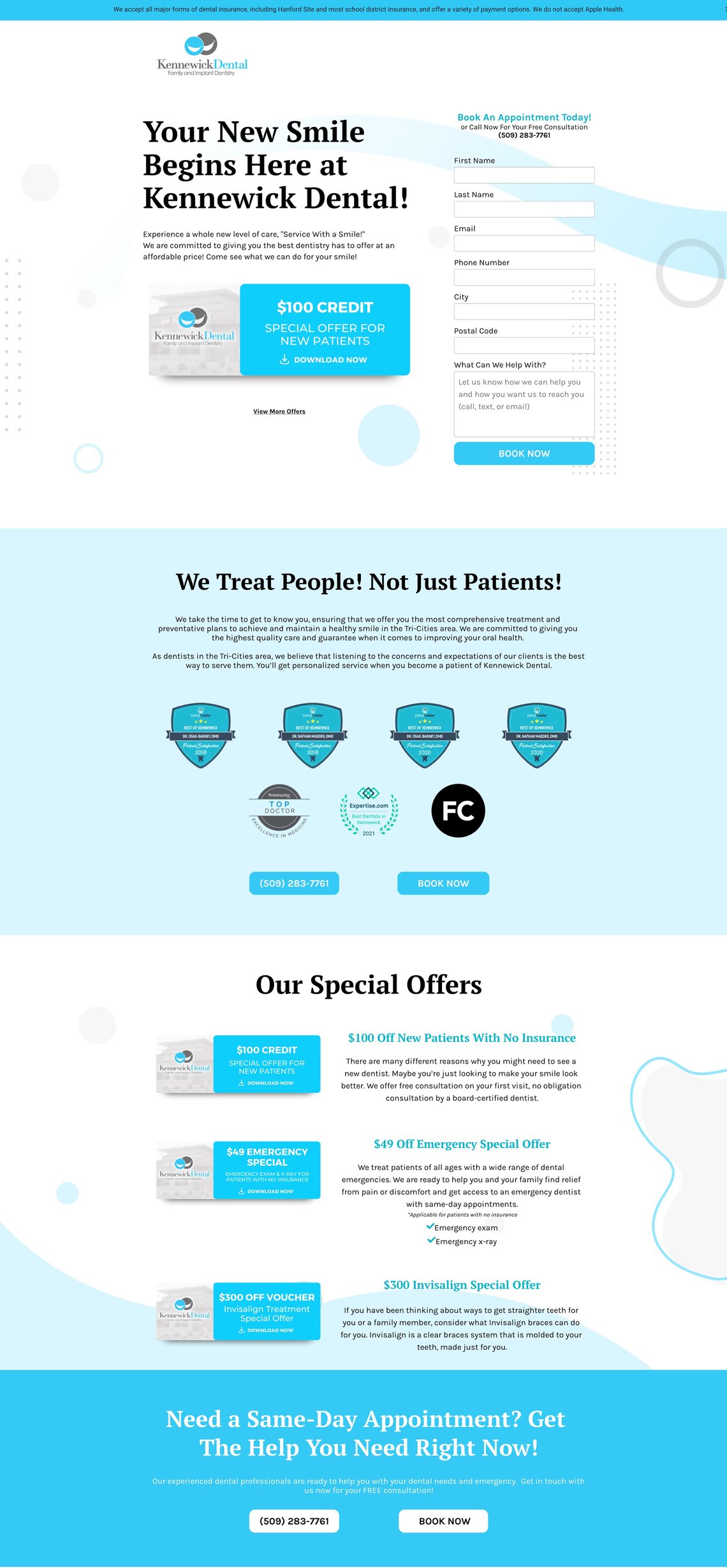 Dental Landing Page Example: Kennewick Dental Landing Page