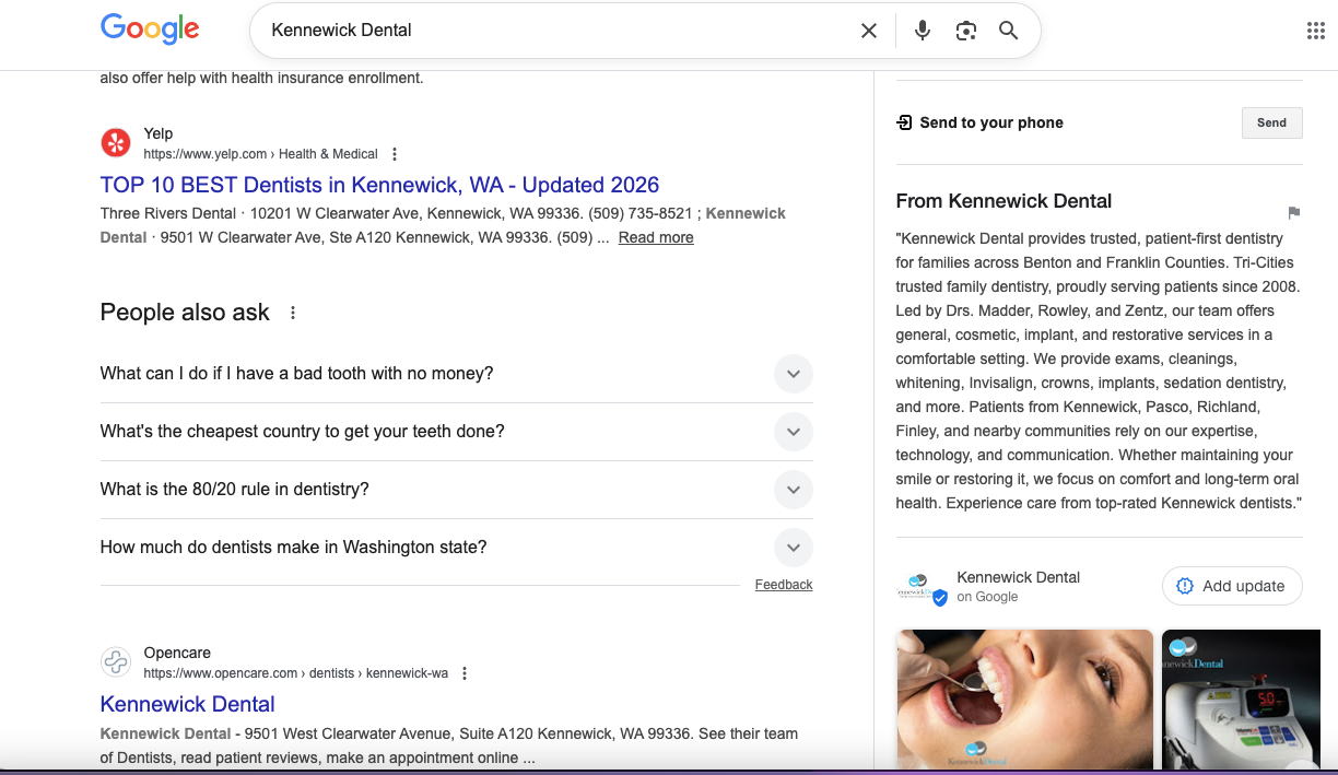 An image of Kennewick Dental Google Business Profile description.