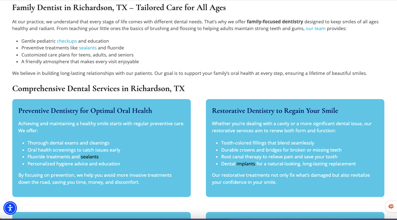 An image showing Signature Dental location page descign.